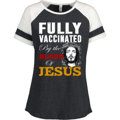 Fully Vaccinated By The Blood Of Jesus Enza Ladies Jersey Colorblock Tee