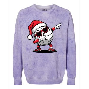 Funny Volleyball Ball Santa Hat Dabbing Xmas Pajamas Colorblast Crewneck Sweatshirt