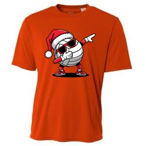 Funny Volleyball Ball Santa Hat Dabbing Xmas Pajamas Cooling Performance Crew T-Shirt