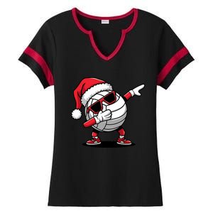 Funny Volleyball Ball Santa Hat Dabbing Xmas Pajamas Ladies Halftime Notch Neck Tee