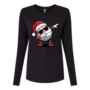 Funny Volleyball Ball Santa Hat Dabbing Xmas Pajamas Womens Cotton Relaxed Long Sleeve T-Shirt