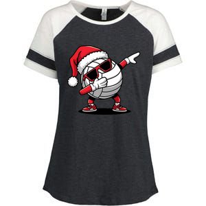 Funny Volleyball Ball Santa Hat Dabbing Xmas Pajamas Enza Ladies Jersey Colorblock Tee