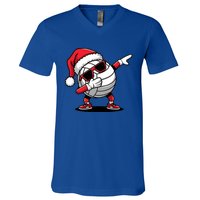 Funny Volleyball Ball Santa Hat Dabbing Xmas Pajamas V-Neck T-Shirt