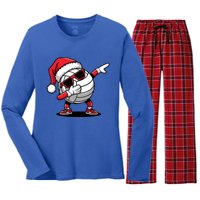 Funny Volleyball Ball Santa Hat Dabbing Xmas Pajamas Women's Long Sleeve Flannel Pajama Set 