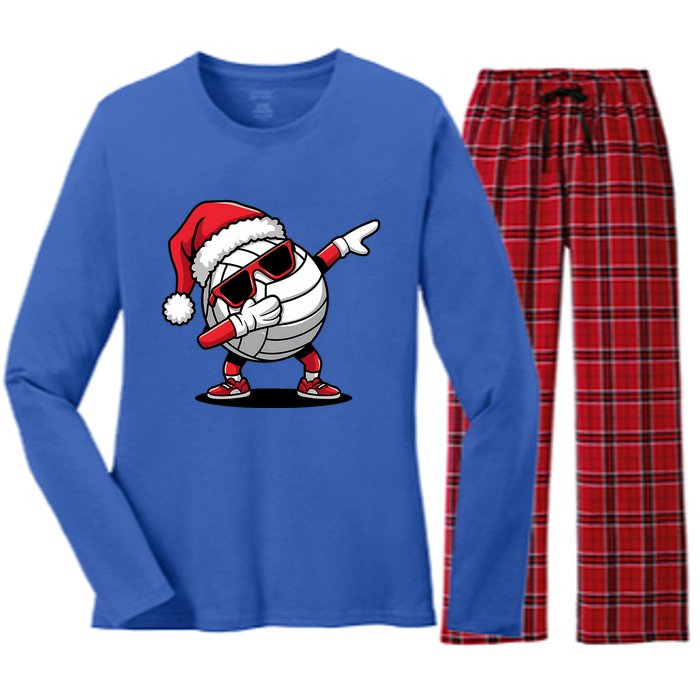 Funny Volleyball Ball Santa Hat Dabbing Xmas Pajamas Women's Long Sleeve Flannel Pajama Set 