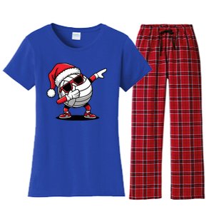 Funny Volleyball Ball Santa Hat Dabbing Xmas Pajamas Women's Flannel Pajama Set