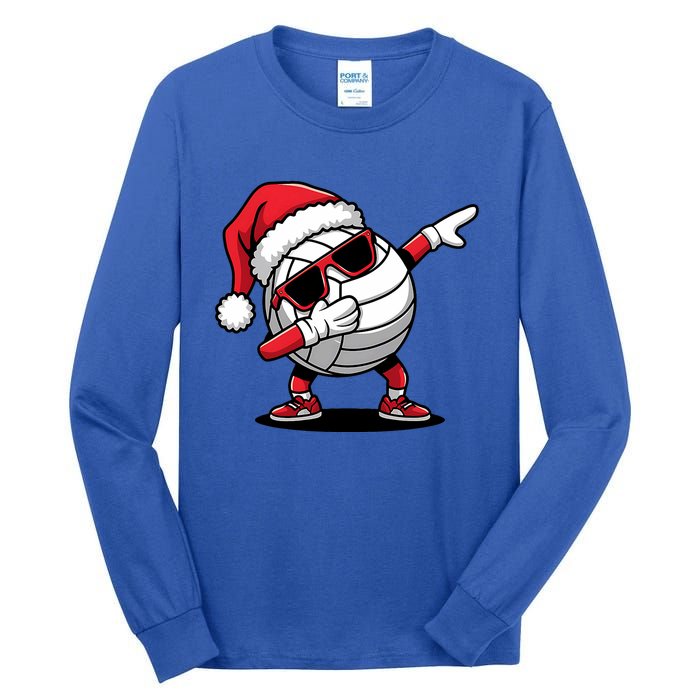 Funny Volleyball Ball Santa Hat Dabbing Xmas Pajamas Tall Long Sleeve T-Shirt