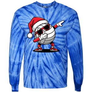 Funny Volleyball Ball Santa Hat Dabbing Xmas Pajamas Tie-Dye Long Sleeve Shirt