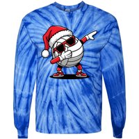 Funny Volleyball Ball Santa Hat Dabbing Xmas Pajamas Tie-Dye Long Sleeve Shirt