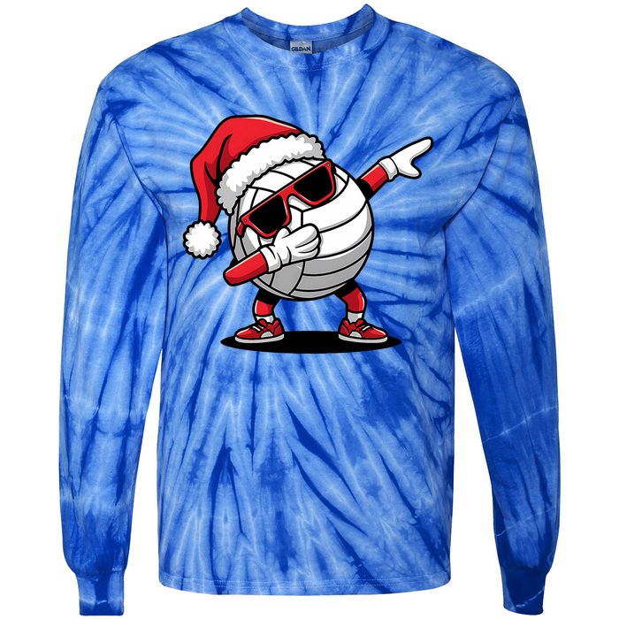 Funny Volleyball Ball Santa Hat Dabbing Xmas Pajamas Tie-Dye Long Sleeve Shirt