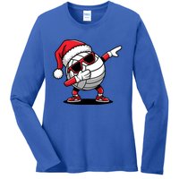 Funny Volleyball Ball Santa Hat Dabbing Xmas Pajamas Ladies Long Sleeve Shirt