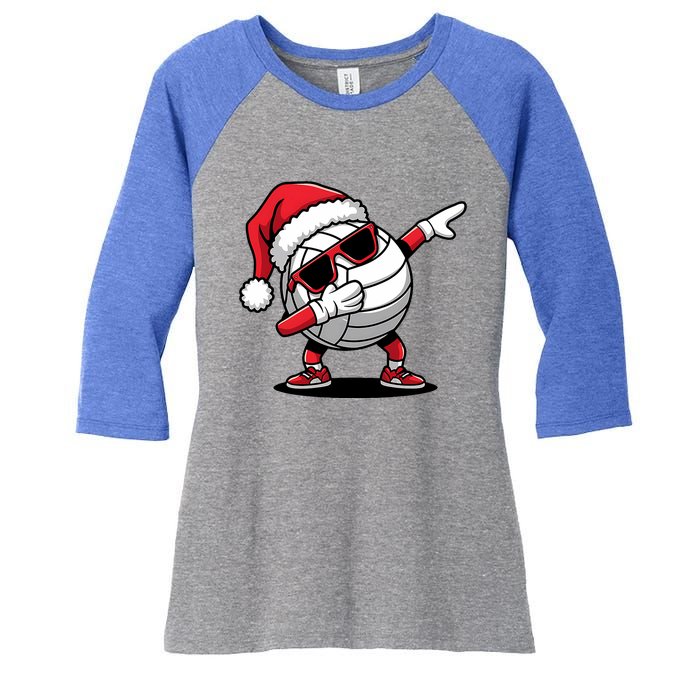 Funny Volleyball Ball Santa Hat Dabbing Xmas Pajamas Women's Tri-Blend 3/4-Sleeve Raglan Shirt