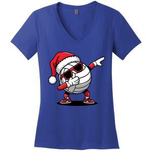 Funny Volleyball Ball Santa Hat Dabbing Xmas Pajamas Women's V-Neck T-Shirt