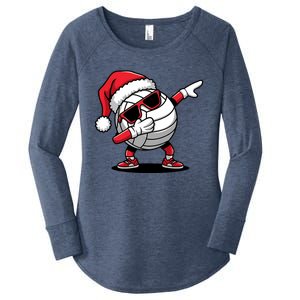 Funny Volleyball Ball Santa Hat Dabbing Xmas Pajamas Women's Perfect Tri Tunic Long Sleeve Shirt