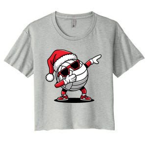 Funny Volleyball Ball Santa Hat Dabbing Xmas Pajamas Women's Crop Top Tee