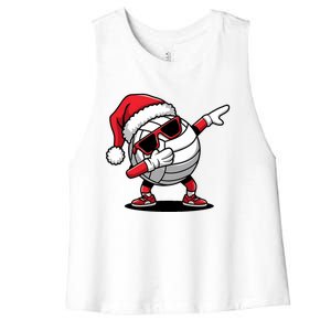 Funny Volleyball Ball Santa Hat Dabbing Xmas Pajamas Women's Racerback Cropped Tank