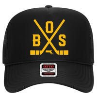 Funny Vintage Boston Hockey Sticks State Outline High Crown Mesh Back Trucker Hat