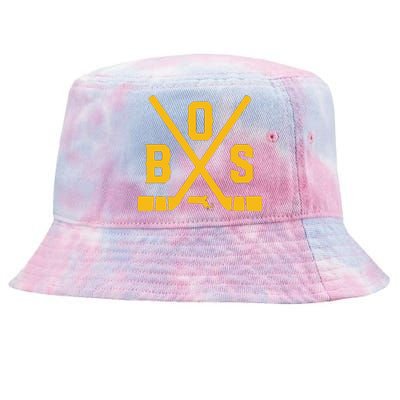 Funny Vintage Boston Hockey Sticks State Outline Tie-Dyed Bucket Hat