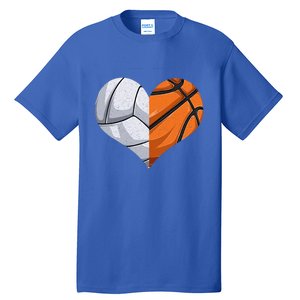 Funny Volleyball Basketball Heart Mom Dad Mama Mothers Day Cool Gift Tall T-Shirt