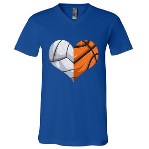 Funny Volleyball Basketball Heart Mom Dad Mama Mothers Day Cool Gift V-Neck T-Shirt