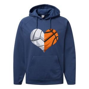 Funny Volleyball Basketball Heart Mom Dad Mama Mothers Day Cool Gift Performance Fleece Hoodie