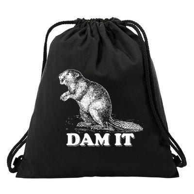 Funny Vintage Beaver Dam It Drawstring Bag