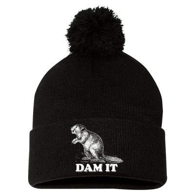 Funny Vintage Beaver Dam It Pom Pom 12in Knit Beanie