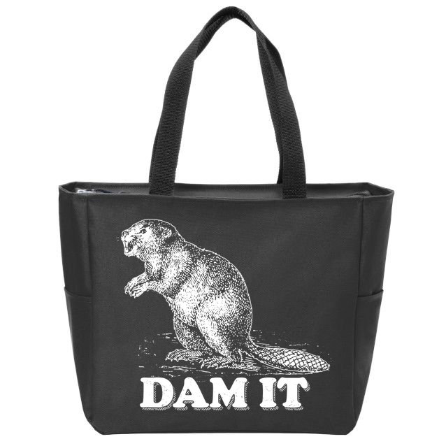Funny Vintage Beaver Dam It Zip Tote Bag