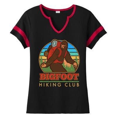 Funny Vintage Bigfoot Hiking Club Ladies Halftime Notch Neck Tee