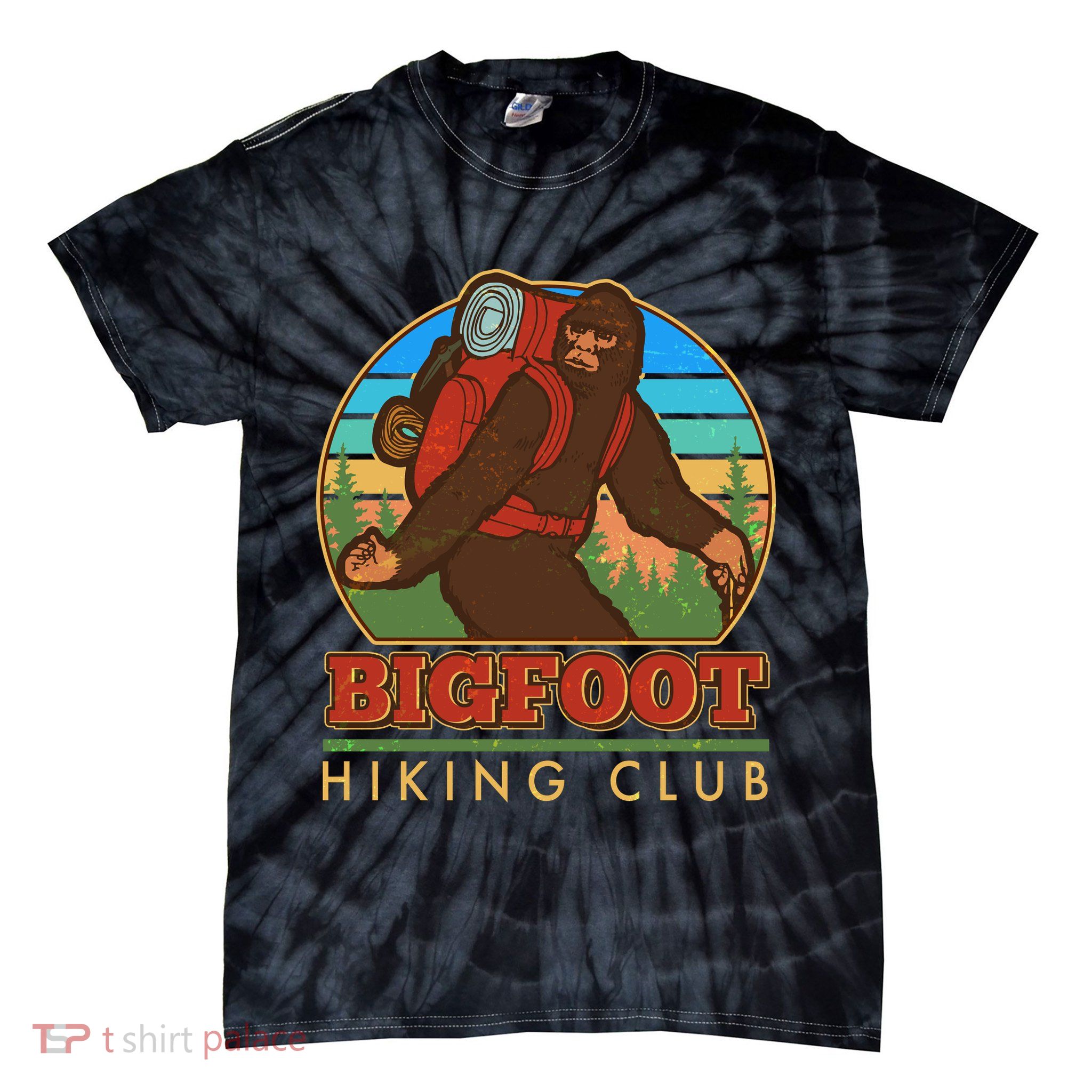 Funny Vintage Bigfoot Hiking Club Tie-Dye T-Shirt