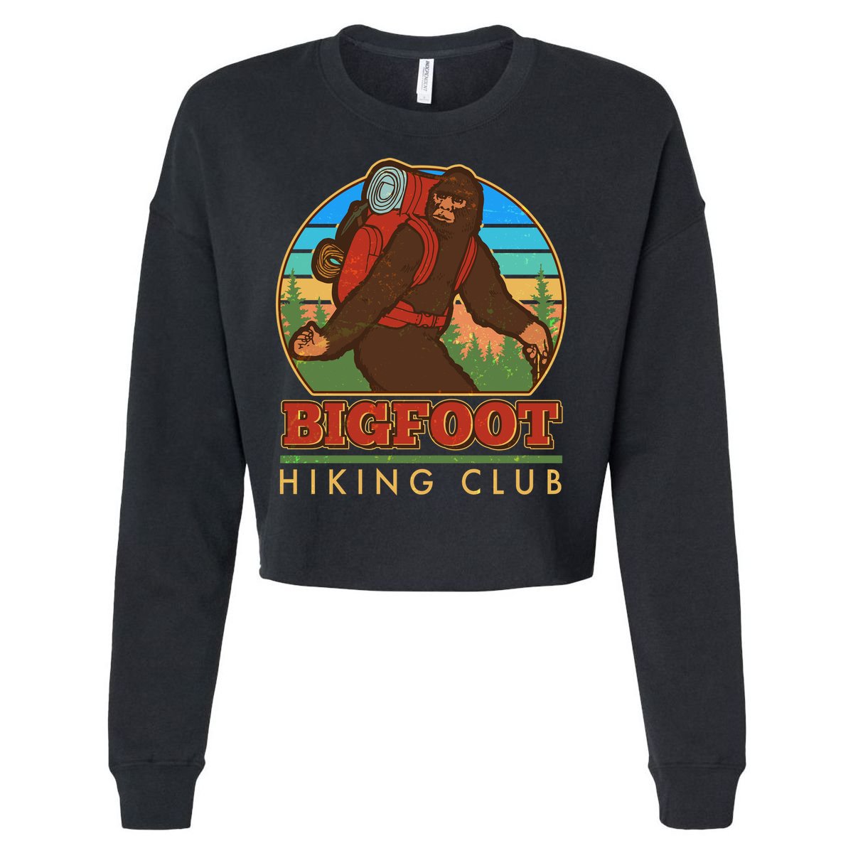 Funny Vintage Bigfoot Hiking Club Cropped Pullover Crew