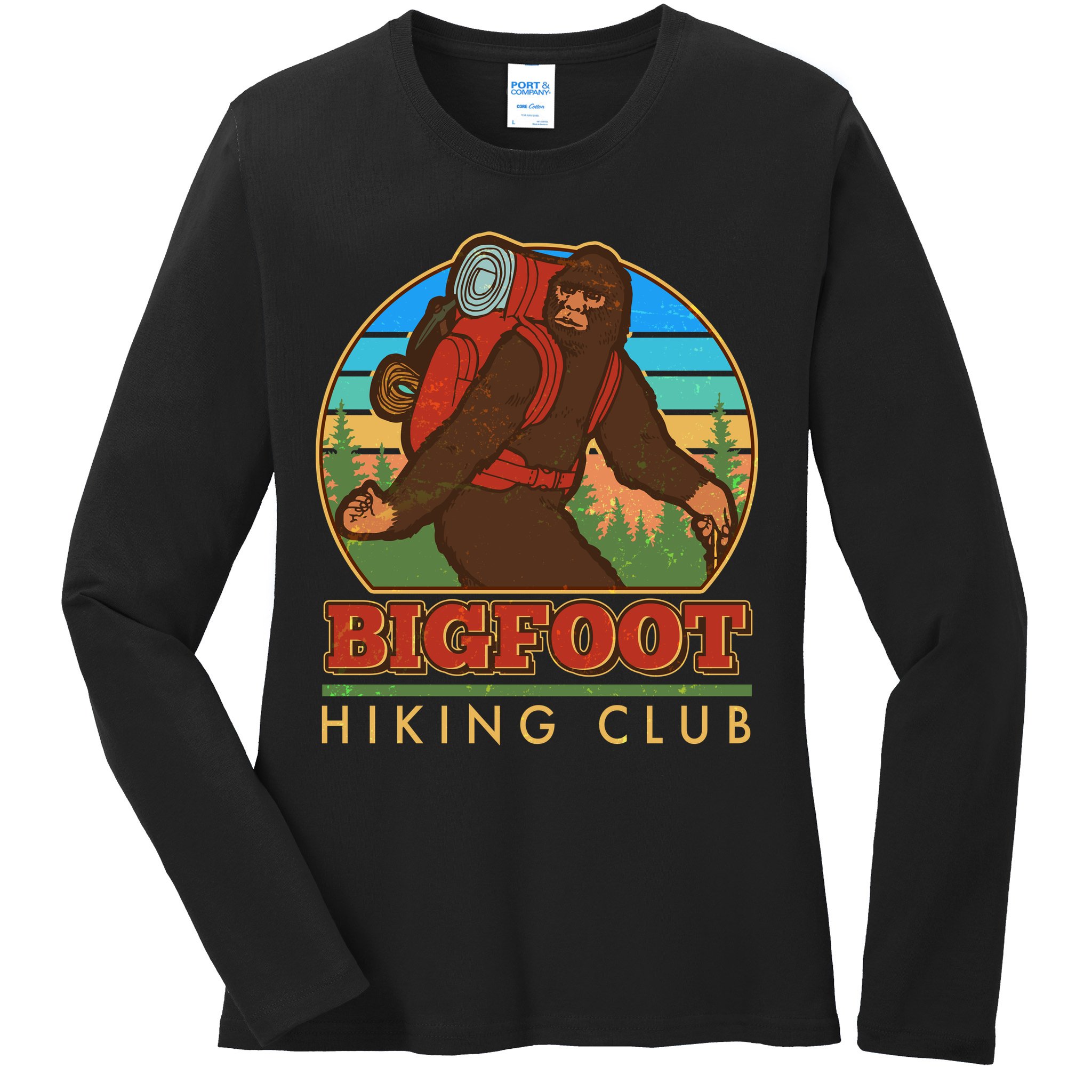 Funny Vintage Bigfoot Hiking Club Ladies Long Sleeve Shirt