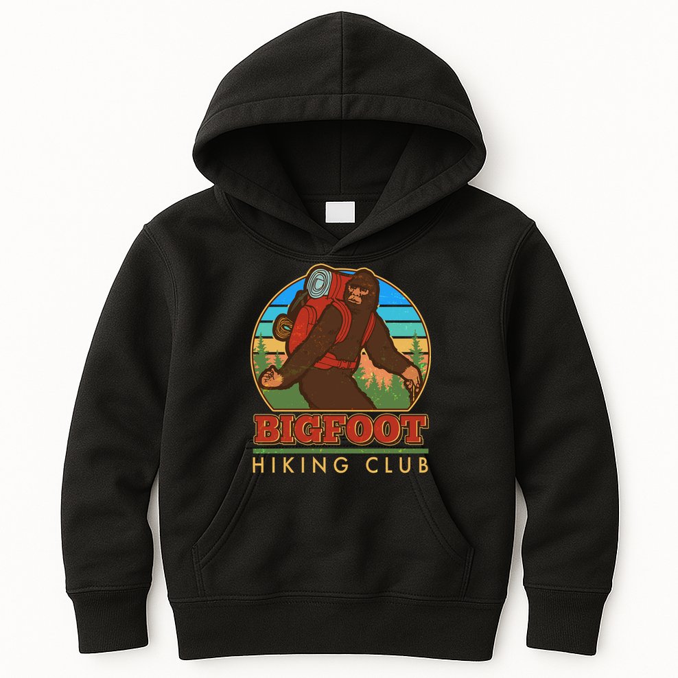 Funny Vintage Bigfoot Hiking Club Kids Hoodie
