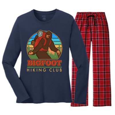 Funny Vintage Bigfoot Hiking Club Women's Long Sleeve Flannel Pajama Set 