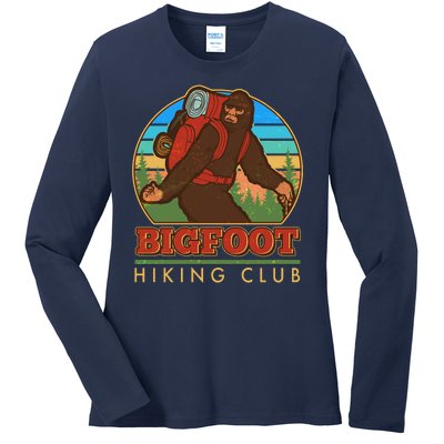 Funny Vintage Bigfoot Hiking Club Ladies Long Sleeve Shirt