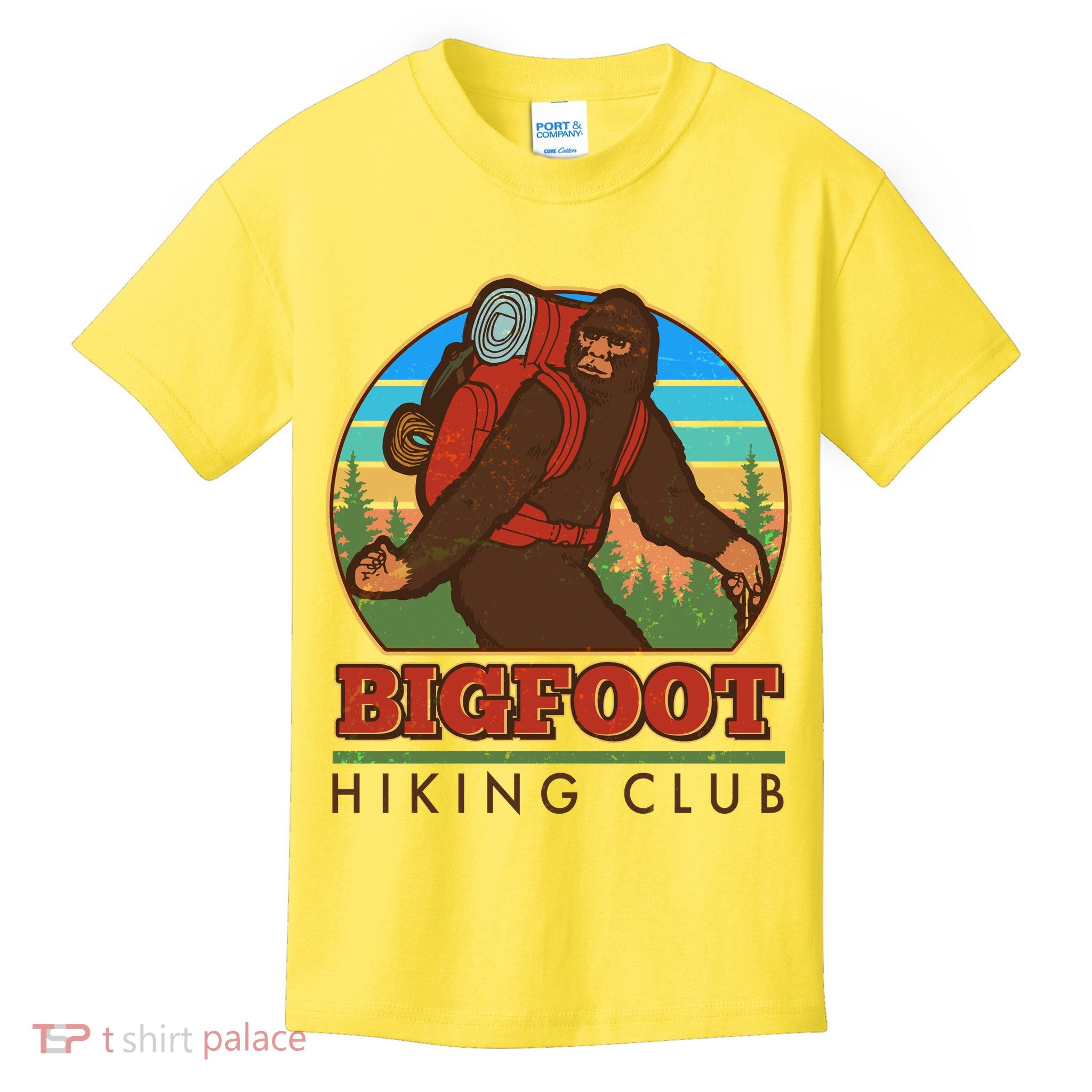 Funny Vintage Bigfoot Hiking Club Kids T-Shirt