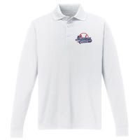 Funny Vintage Baseball Mama of the Rookie Performance Long Sleeve Polo