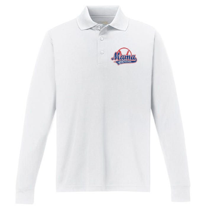 Funny Vintage Baseball Mama of the Rookie Performance Long Sleeve Polo