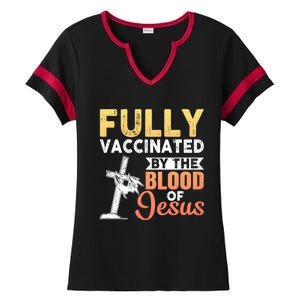 Fully Vaccinated By The Blood Of Jesus Ladies Halftime Notch Neck Tee