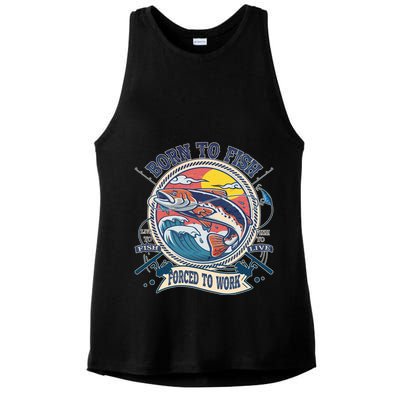 Funny Vintage Born To Fish Force To Work Ladies PosiCharge Tri-Blend Wicking Tank