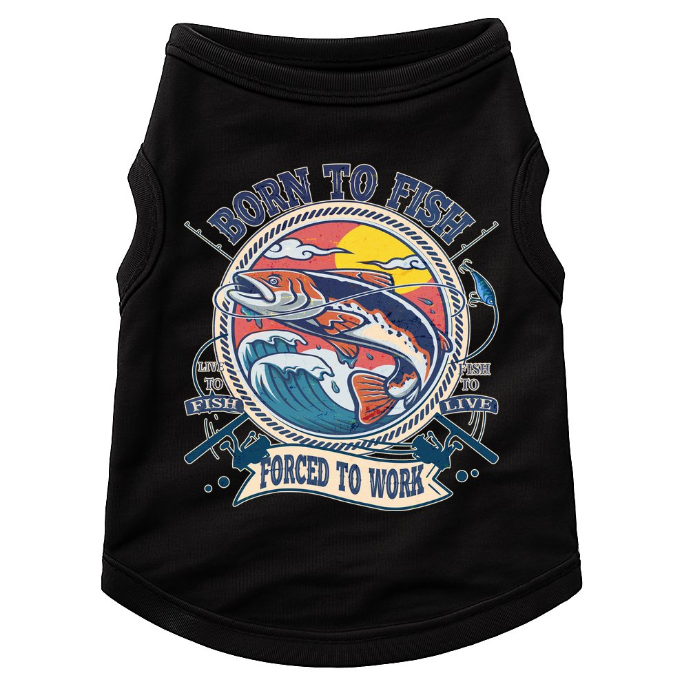 Funny Vintage Born To Fish Force To Work Doggie Tank