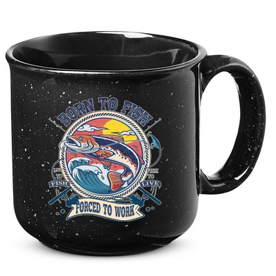 Funny Vintage Born To Fish Force To Work 15oz Campfire Ceramic Mug