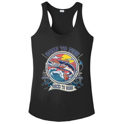 Funny Vintage Born To Fish Force To Work Ladies PosiCharge Competitor Racerback Tank