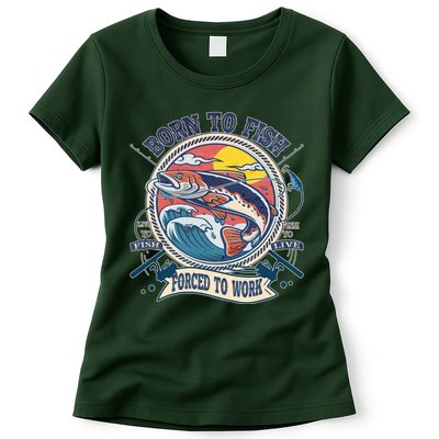Funny Vintage Born To Fish Force To Work Womens T-Shirt