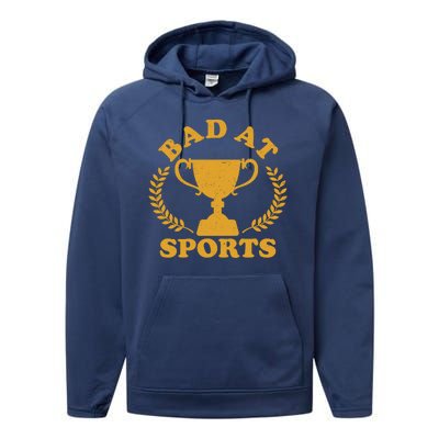 Funny Vintage Bad At Sports Trophy Award Performance Fleece Hoodie