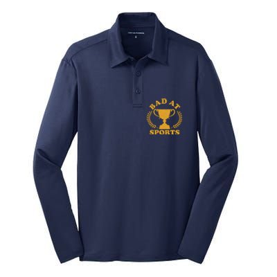 Funny Vintage Bad At Sports Trophy Award Silk Touch Performance Long Sleeve Polo