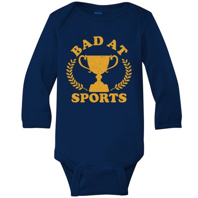 Funny Vintage Bad At Sports Trophy Award Baby Long Sleeve Bodysuit