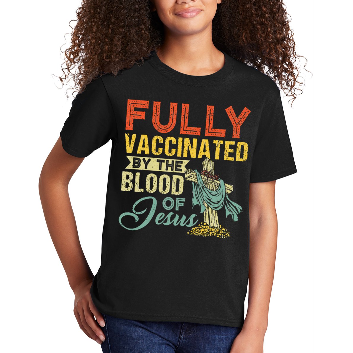 Fully Vaccinated By The Blood Of Jesus Funny Christian Kids T-Shirt