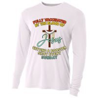 Fully Vaccinated By The Blood Of Jesus Getting A Booster Shot Every Sunday Cooling Performance Long Sleeve Crew