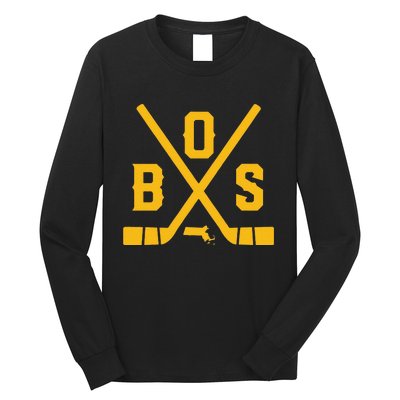 Funny Vintage Boston Hockey Sticks State Outline Long Sleeve Shirt